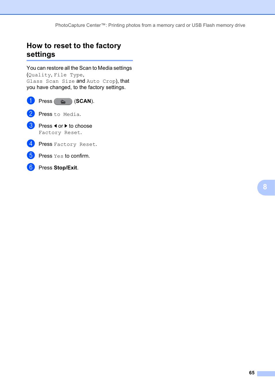 How to reset to the factory settings, 8how to reset to the factory settings | Brother MFC J6910DW User Manual | Page 71 / 91