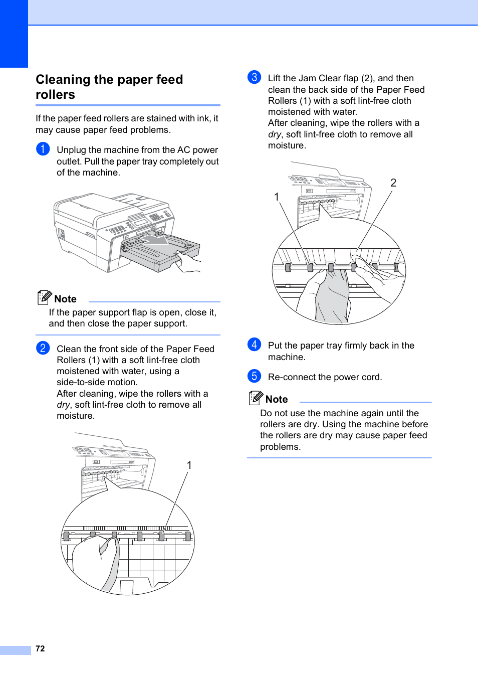 Cleaning the paper feed rollers | Brother MFC J6910DW User Manual | Page 78 / 91