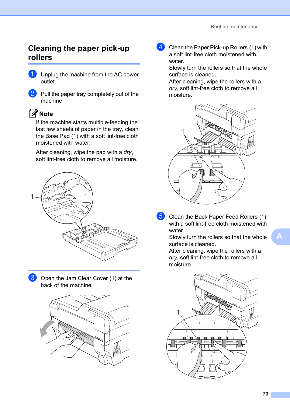 Cleaning the paper pick-up rollers, Acleaning the paper pick-up rollers | Brother MFC J6910DW User Manual | Page 79 / 91