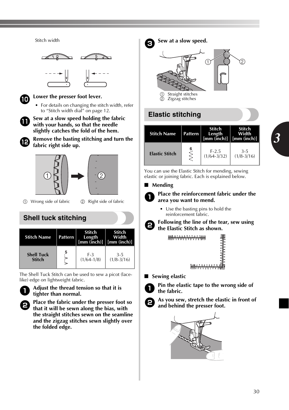 Shell tuck stitching, Elastic stitching | Brother BB370 User Manual | Page 31 / 104