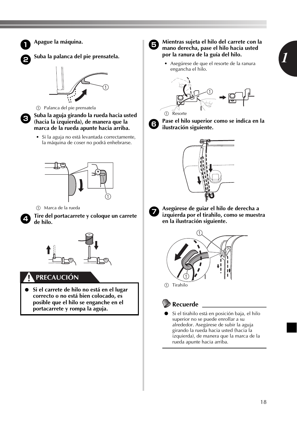 Precaución, Recuerde | Brother BB370 User Manual | Page 69 / 104