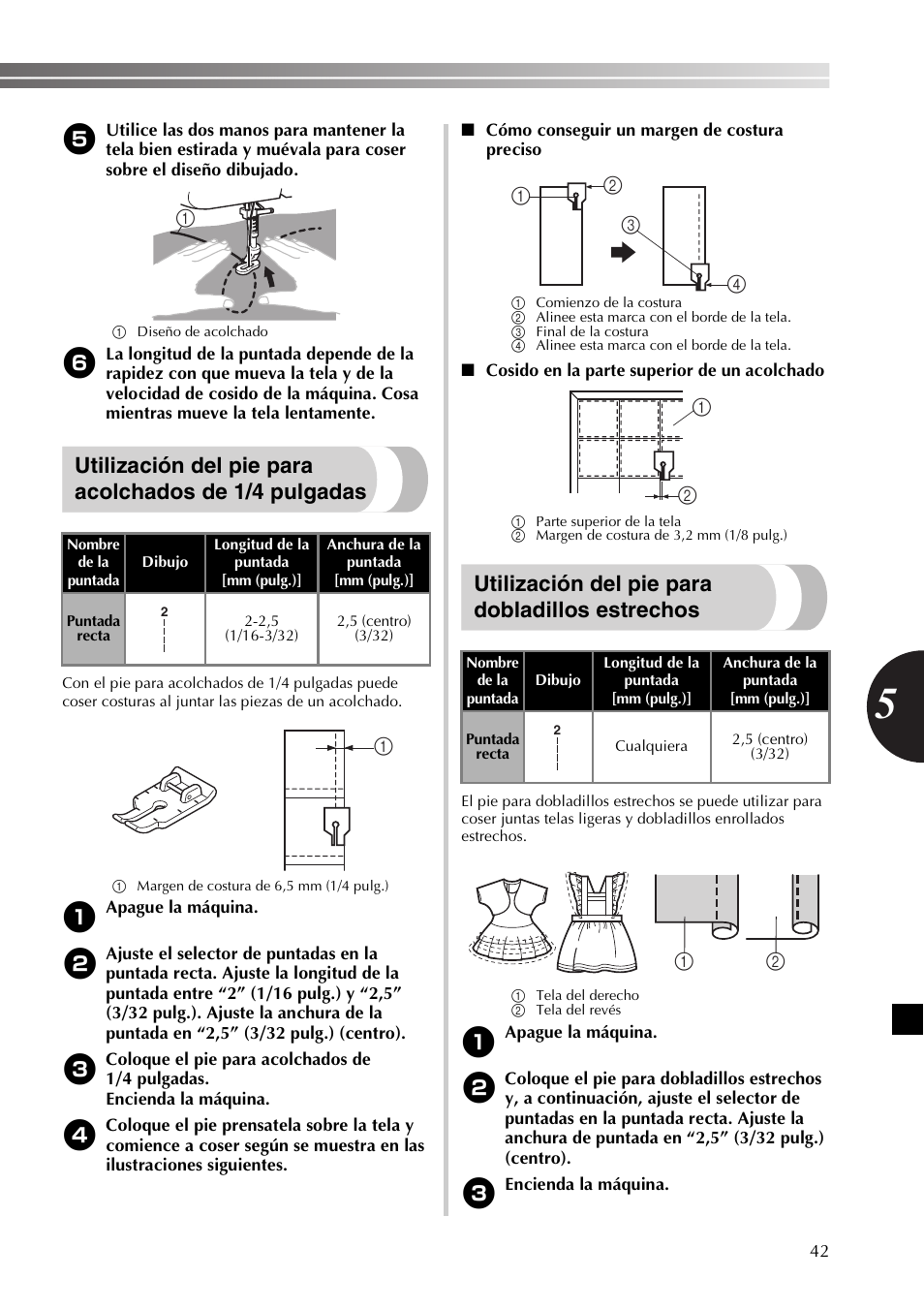 Utilización del pie para dobladillos estrechos | Brother BB370 User Manual | Page 93 / 104