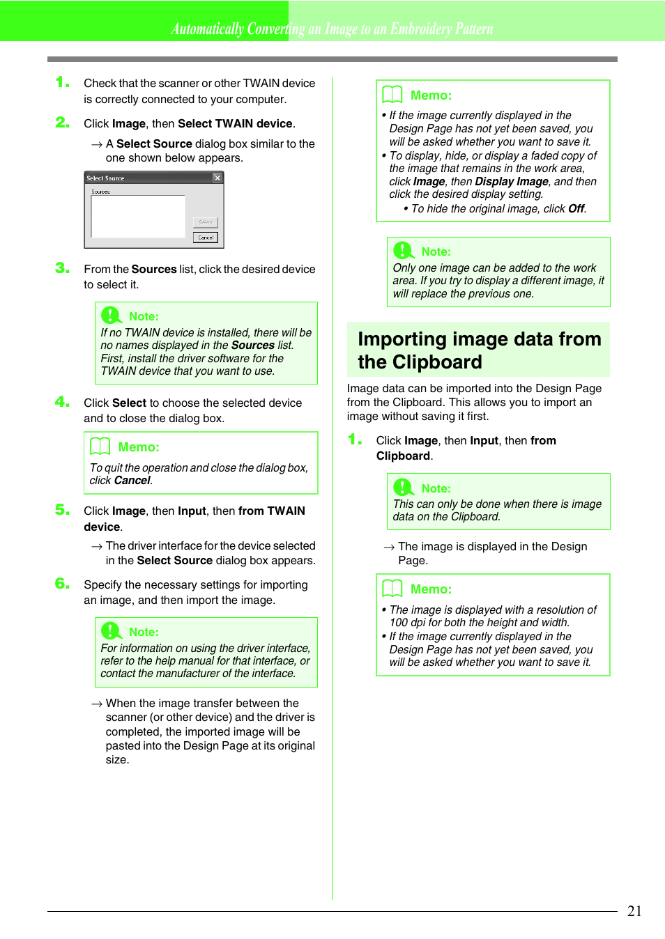 Importing image data from the clipboard | Brother PE-DESIGN Lite User Manual | Page 25 / 72