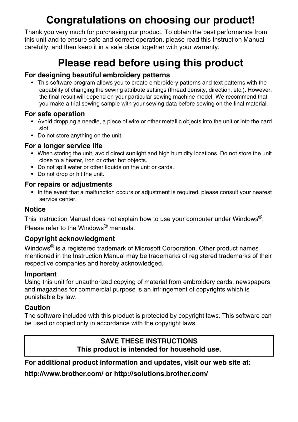 Please read before using this product | Brother PE-DESIGN Lite User Manual | Page 3 / 72