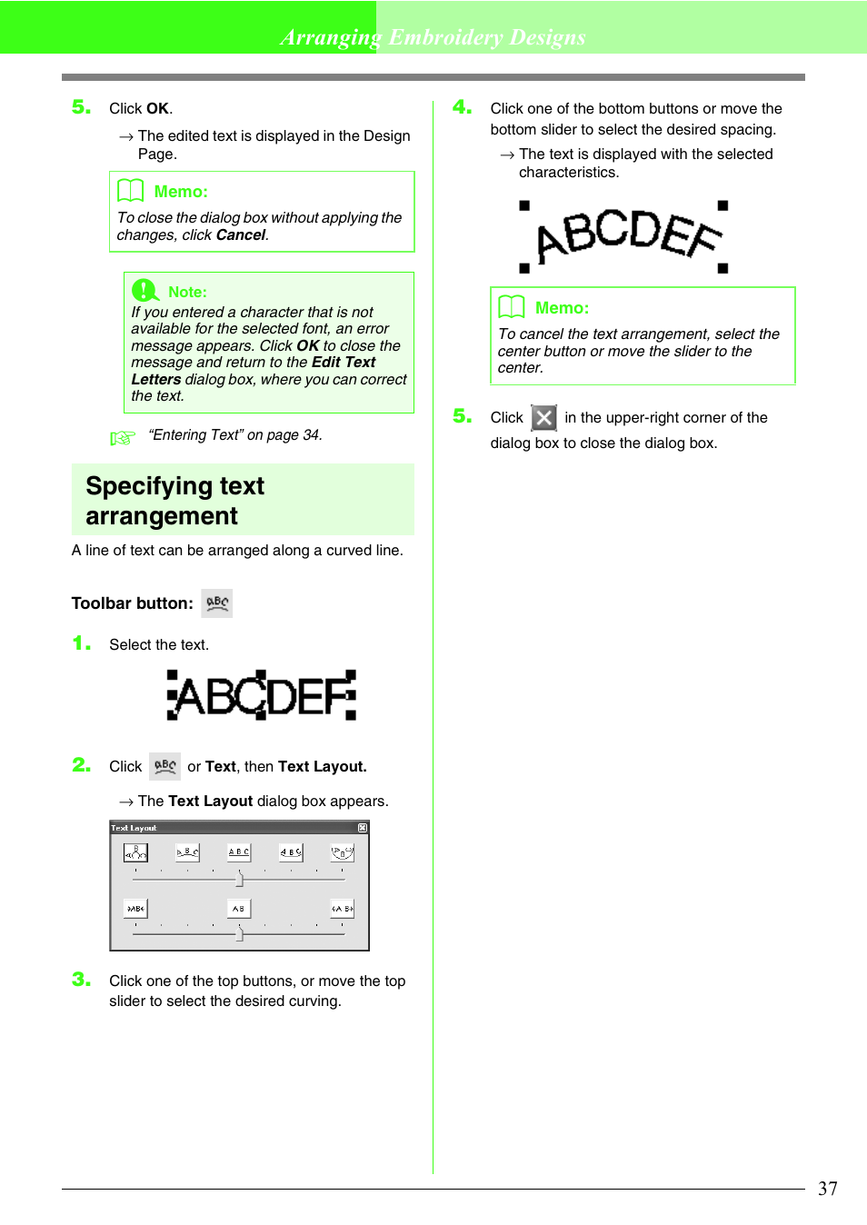 Specifying text arrangement, Arranging embroidery designs | Brother PE-DESIGN Lite User Manual | Page 41 / 72