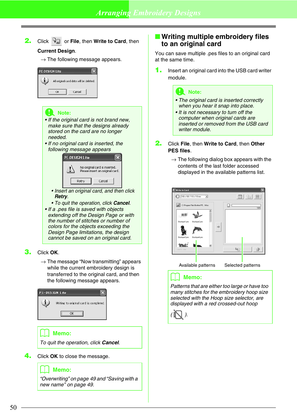 Arranging embroidery designs | Brother PE-DESIGN Lite User Manual | Page 54 / 72