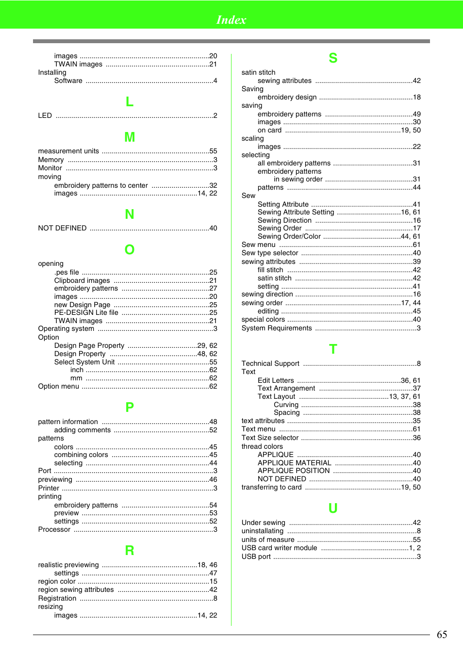 Index | Brother PE-DESIGN Lite User Manual | Page 69 / 72