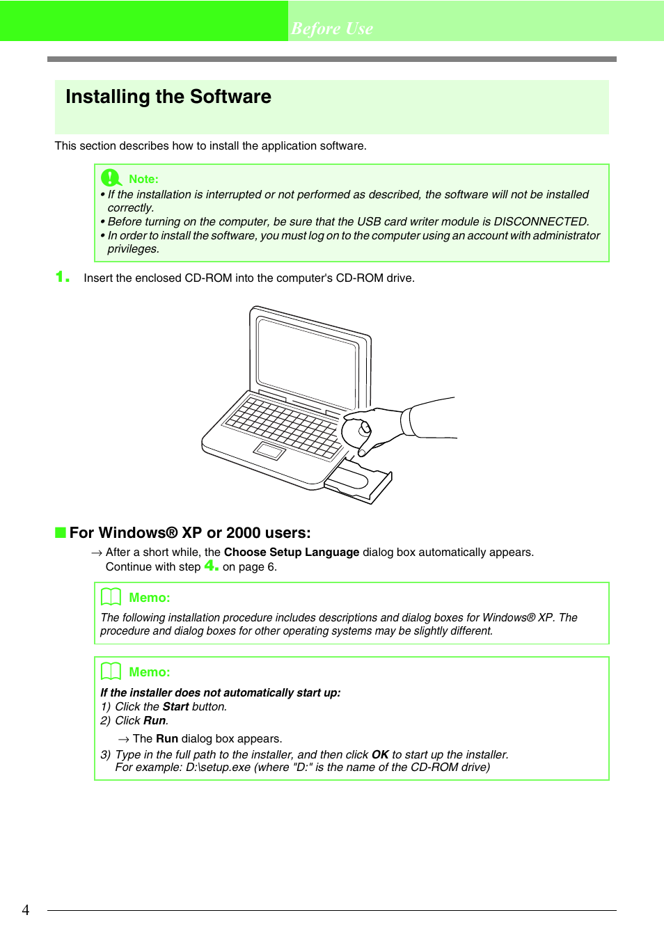 Installing the software, Before use | Brother PE-DESIGN Lite User Manual | Page 8 / 72