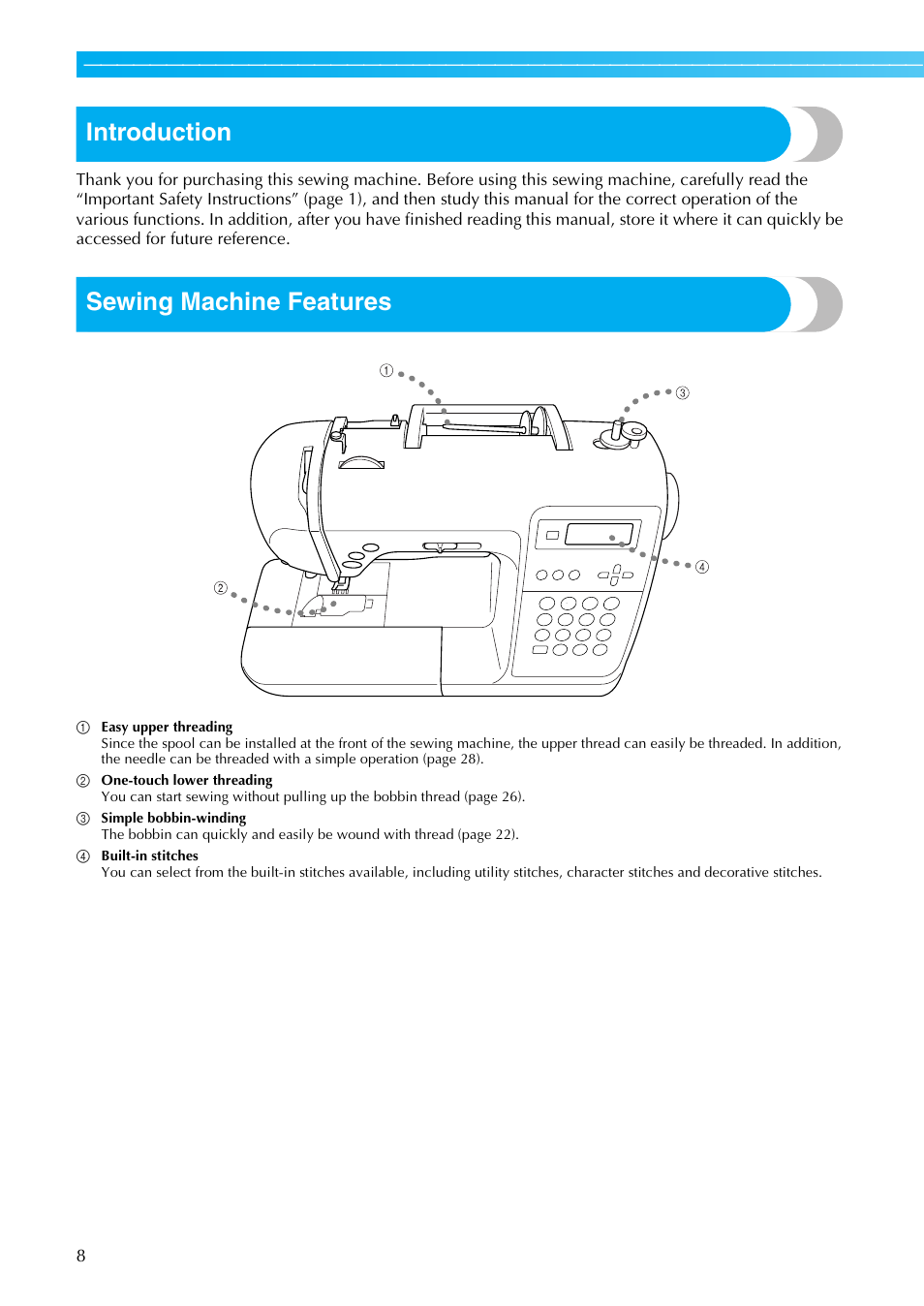 Introduction, Sewing machine features | Brother Innov-i User Manual | Page 10 / 152