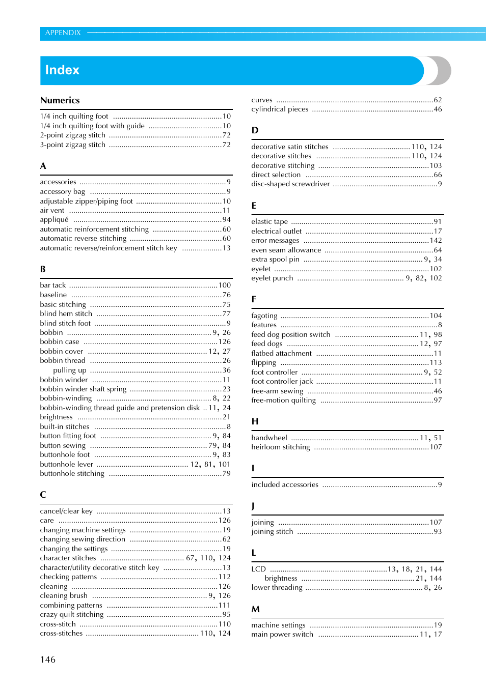 Index | Brother Innov-i User Manual | Page 148 / 152