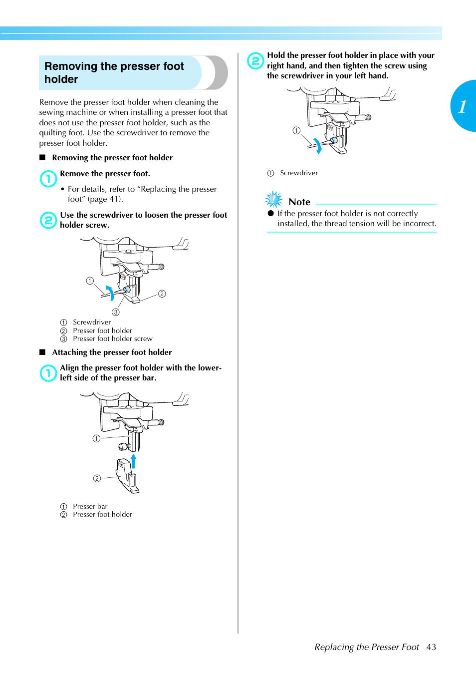 Removing the presser foot holder | Brother Innov-i User Manual | Page 45 / 152