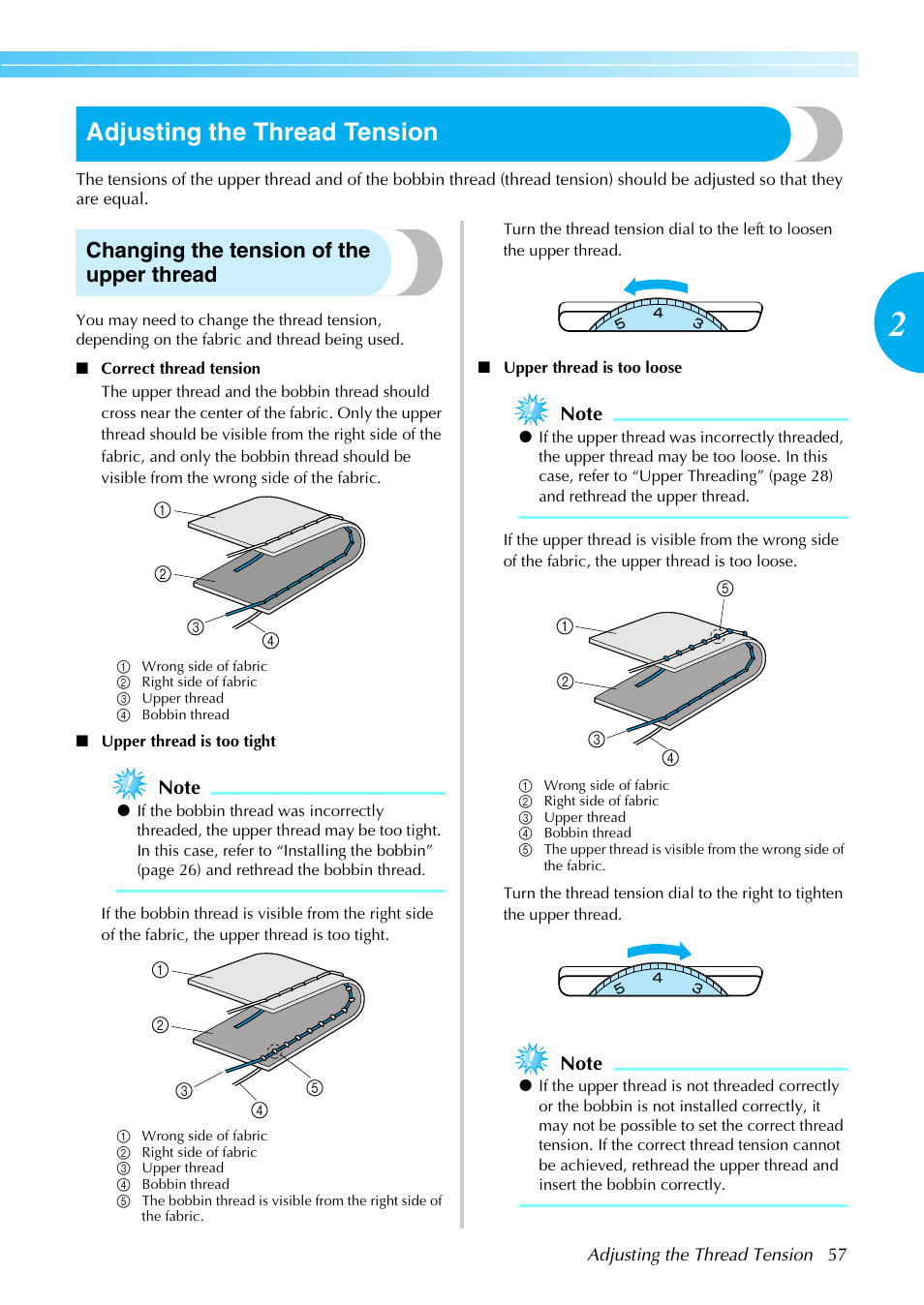 Adjusting the thread tension, Changing the tension of the upper thread | Brother Innov-i User Manual | Page 59 / 152