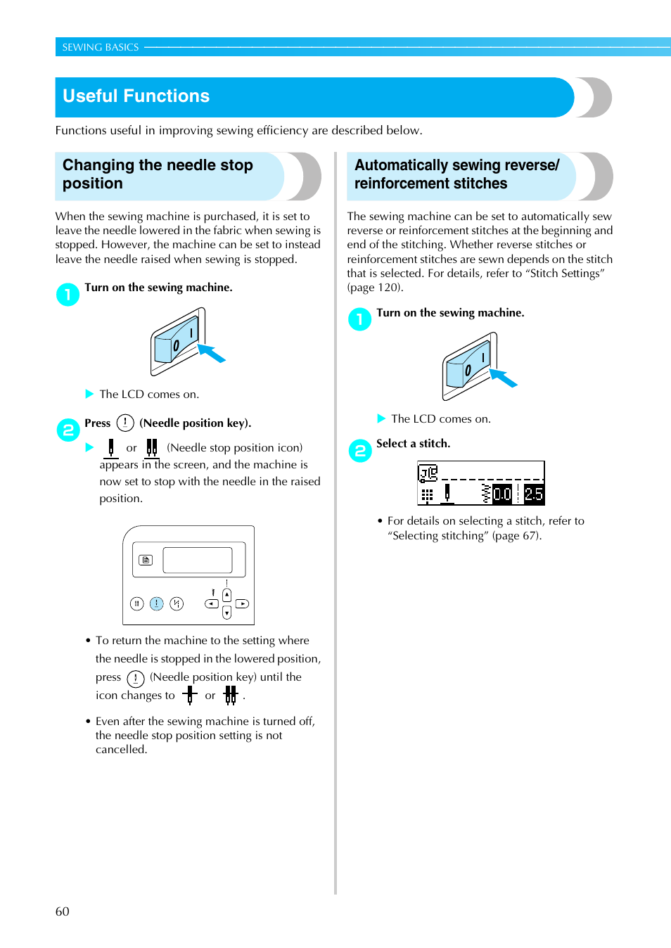 Useful functions, Changing the needle stop position | Brother Innov-i User Manual | Page 62 / 152