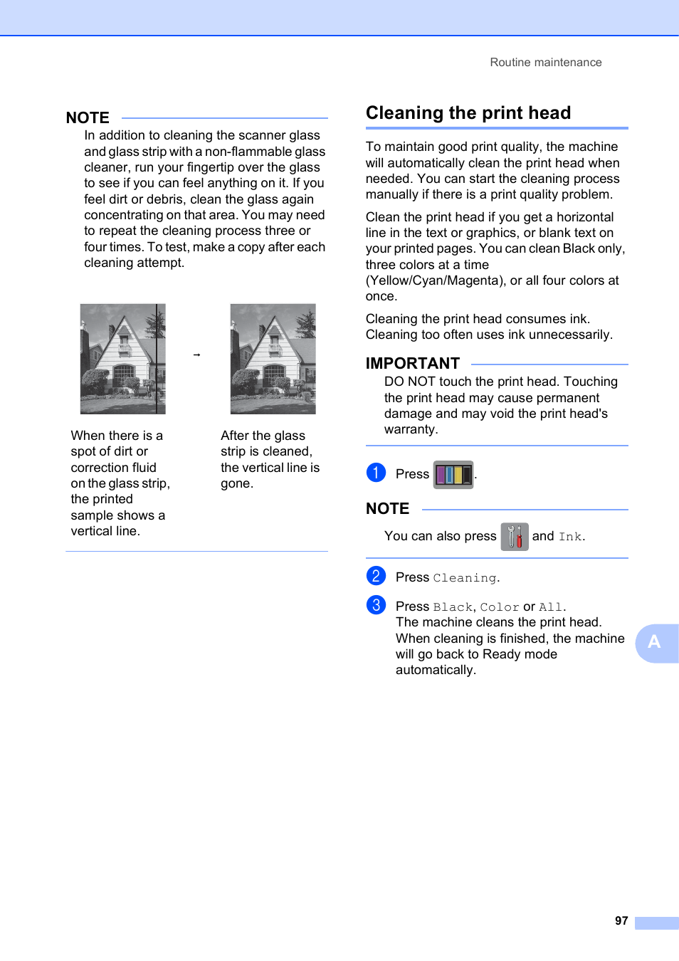 Cleaning the print head, Important | Brother MFC-J4710DW User Manual | Page 111 / 211