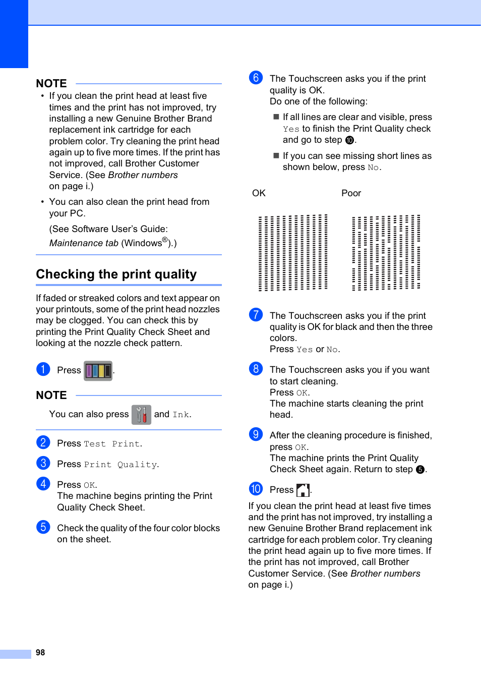 Checking the print quality | Brother MFC-J4710DW User Manual | Page 112 / 211