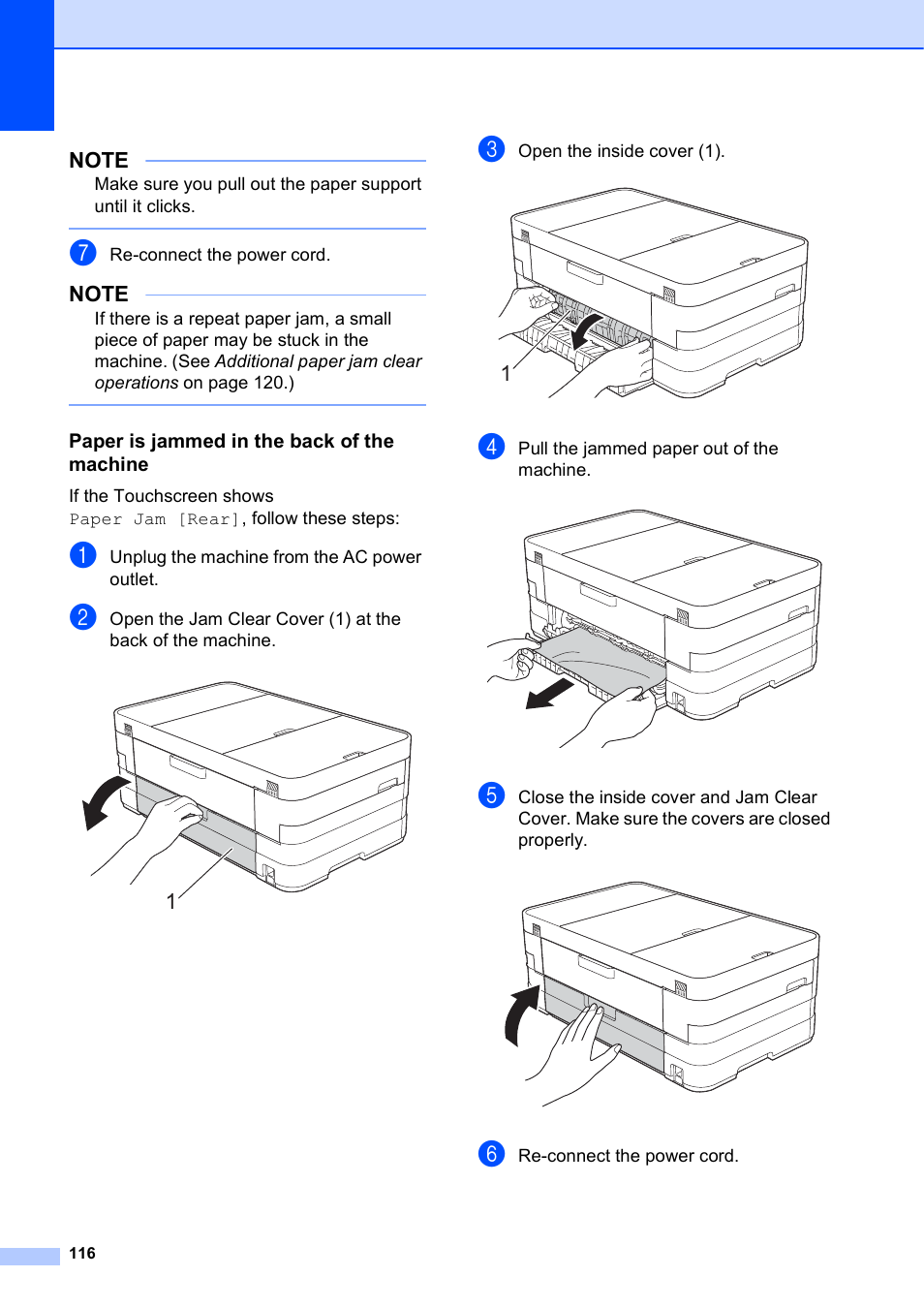 Paper is jammed in the back of the machine | Brother MFC-J4710DW User Manual | Page 130 / 211