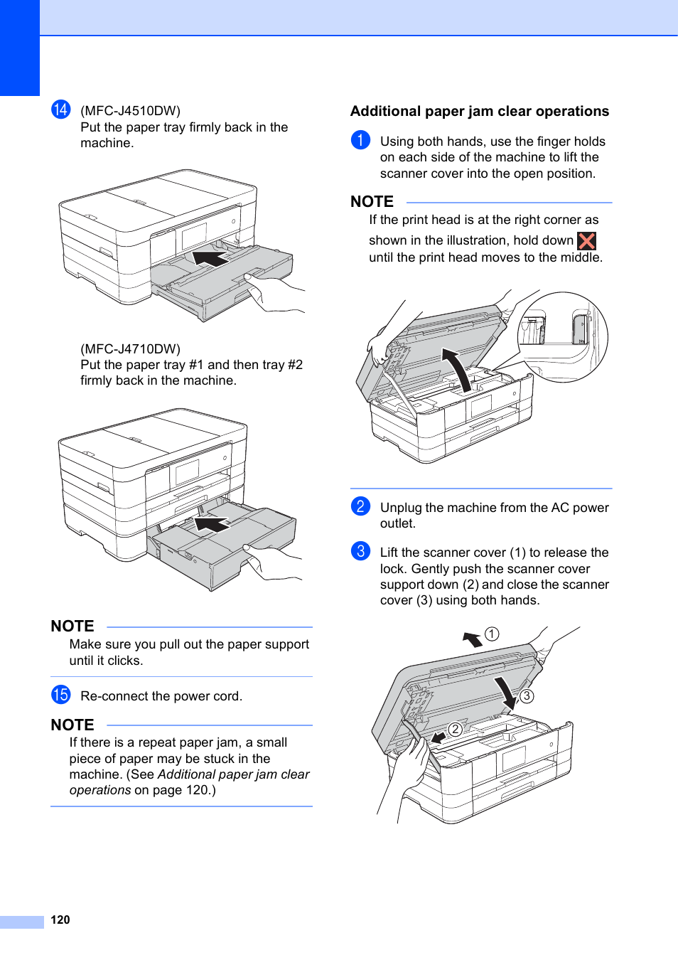 Additional paper jam clear operations | Brother MFC-J4710DW User Manual | Page 134 / 211