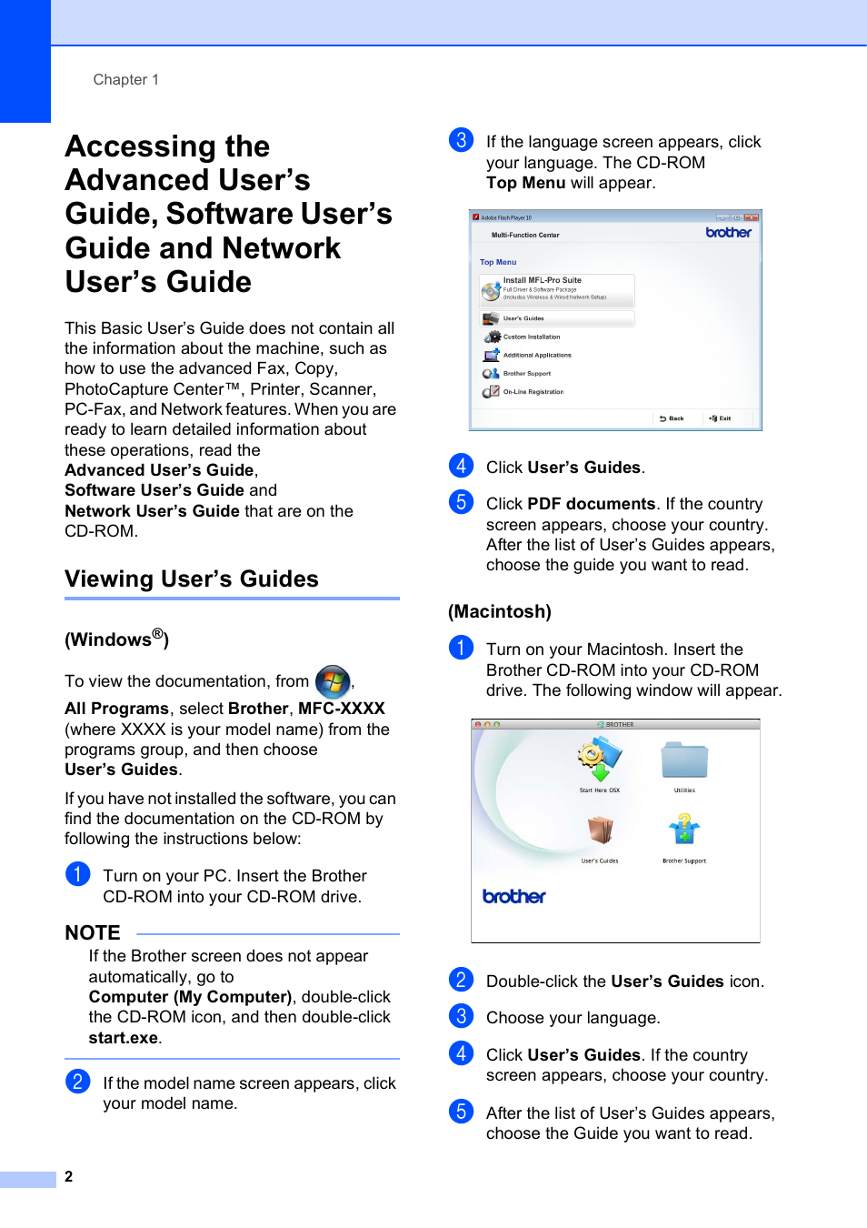 Viewing user’s guides, Windows®), Macintosh) | Network user’s guide | Brother MFC-J4710DW User Manual | Page 16 / 211