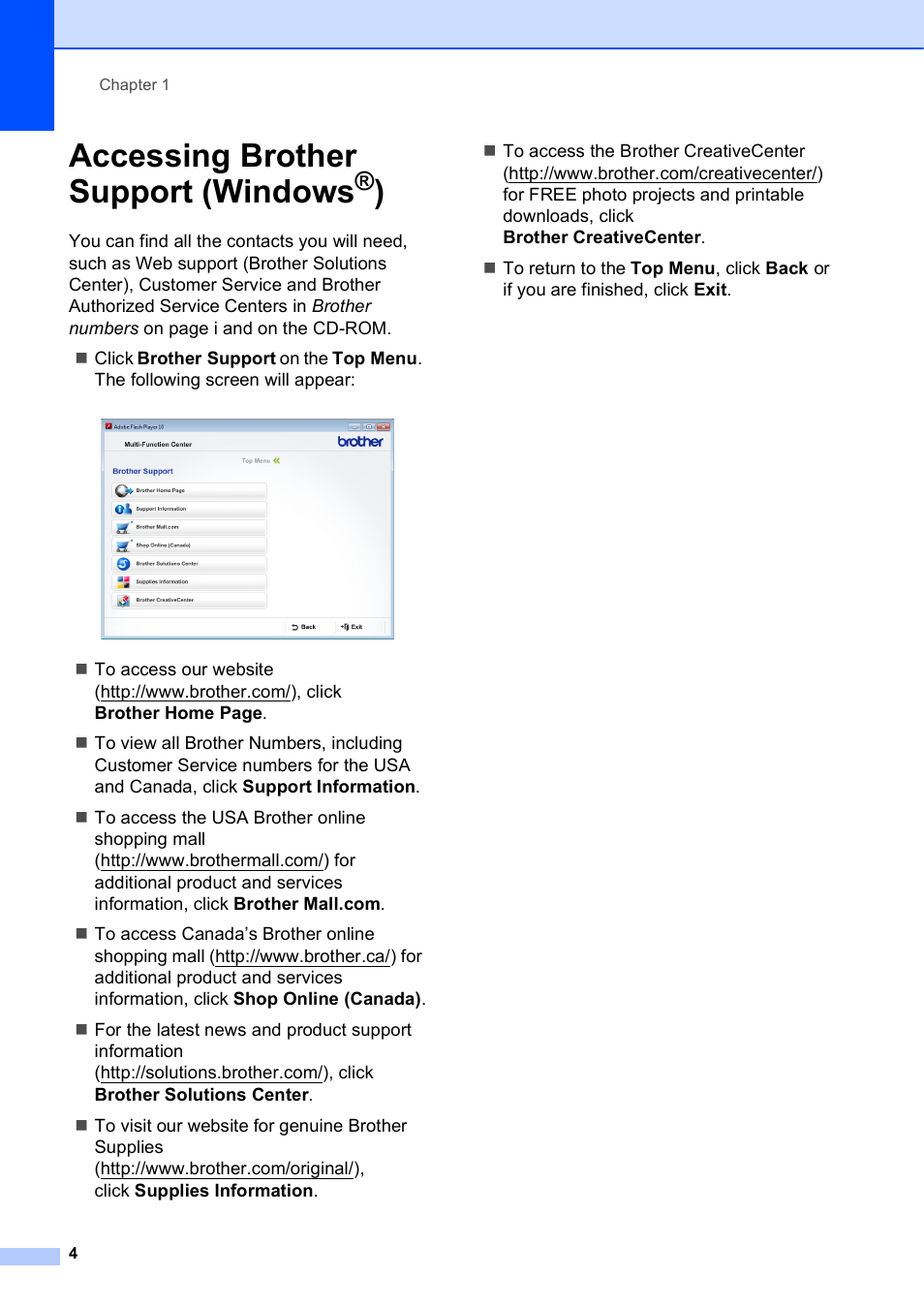 Accessing brother support (windows®), Accessing brother support (windows | Brother MFC-J4710DW User Manual | Page 18 / 211