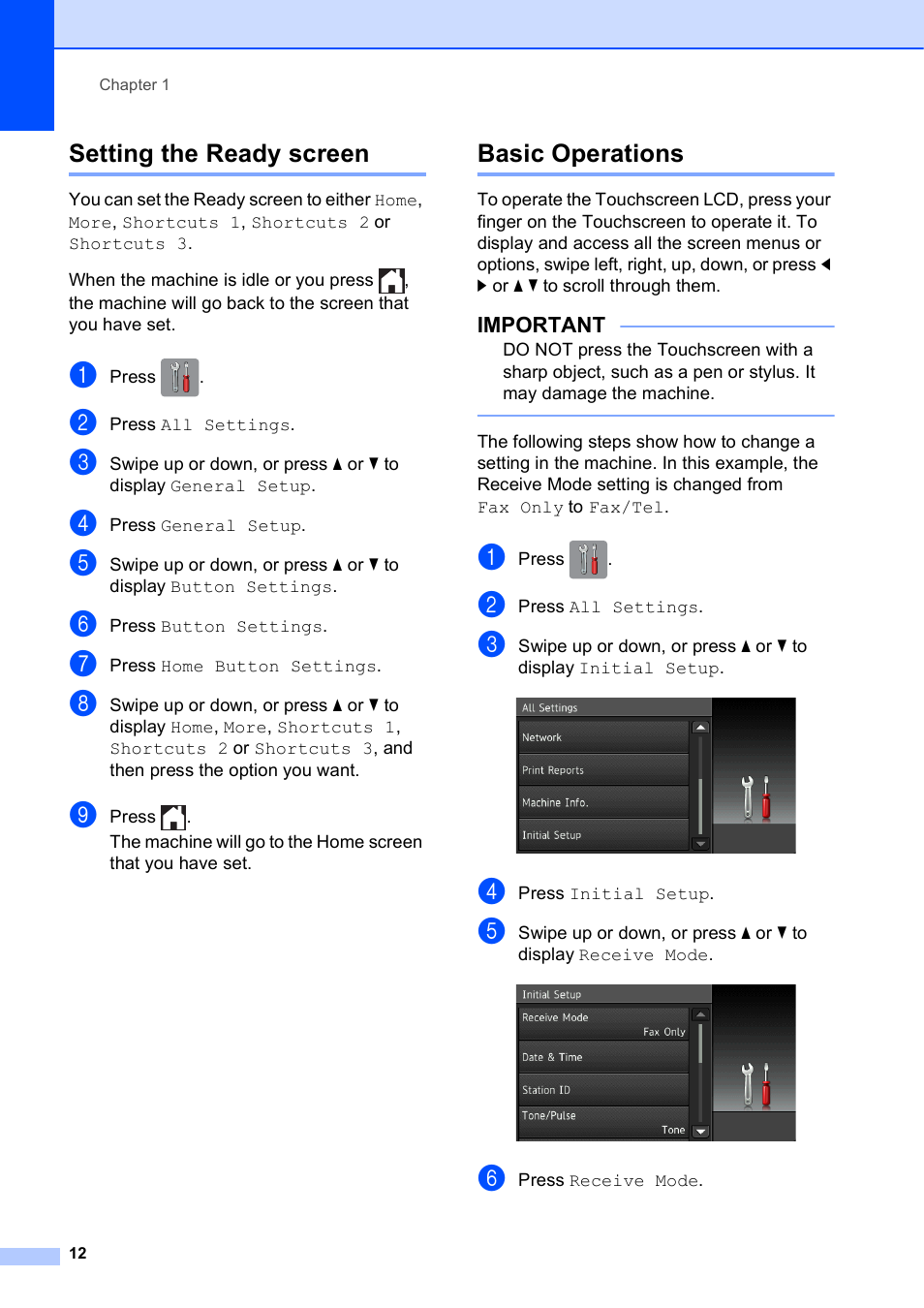 Setting the ready screen, Basic operations, Setting the ready screen basic operations | Brother MFC-J4710DW User Manual | Page 26 / 211