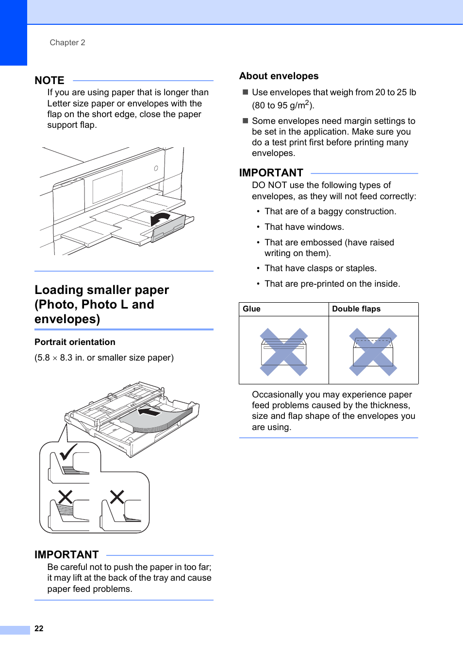About envelopes, Important | Brother MFC-J4710DW User Manual | Page 36 / 211