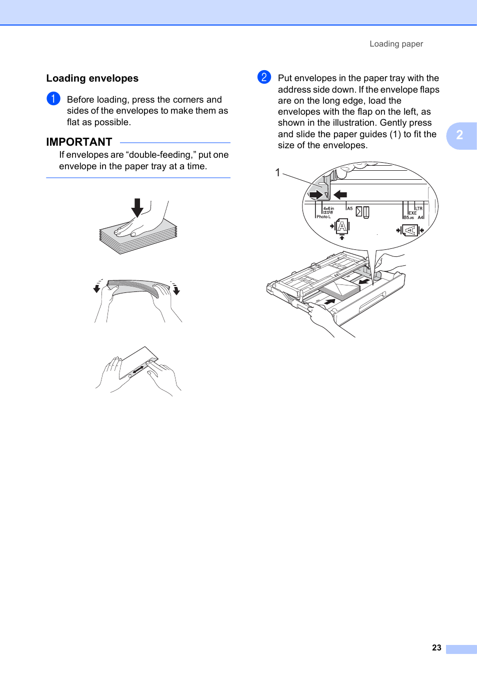 Loading envelopes, Important | Brother MFC-J4710DW User Manual | Page 37 / 211