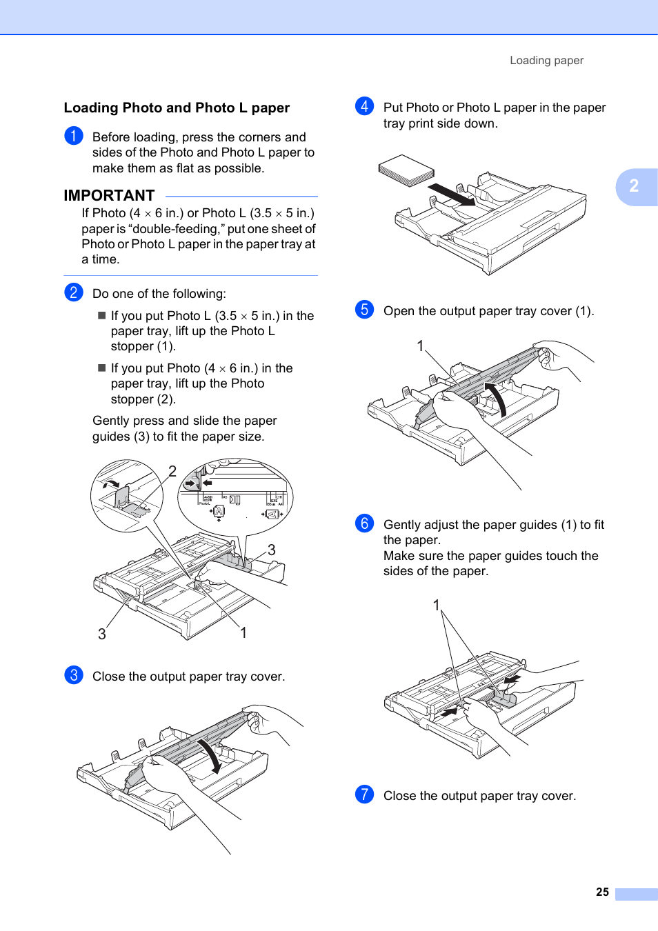 Loading photo and photo l paper, Important | Brother MFC-J4710DW User Manual | Page 39 / 211