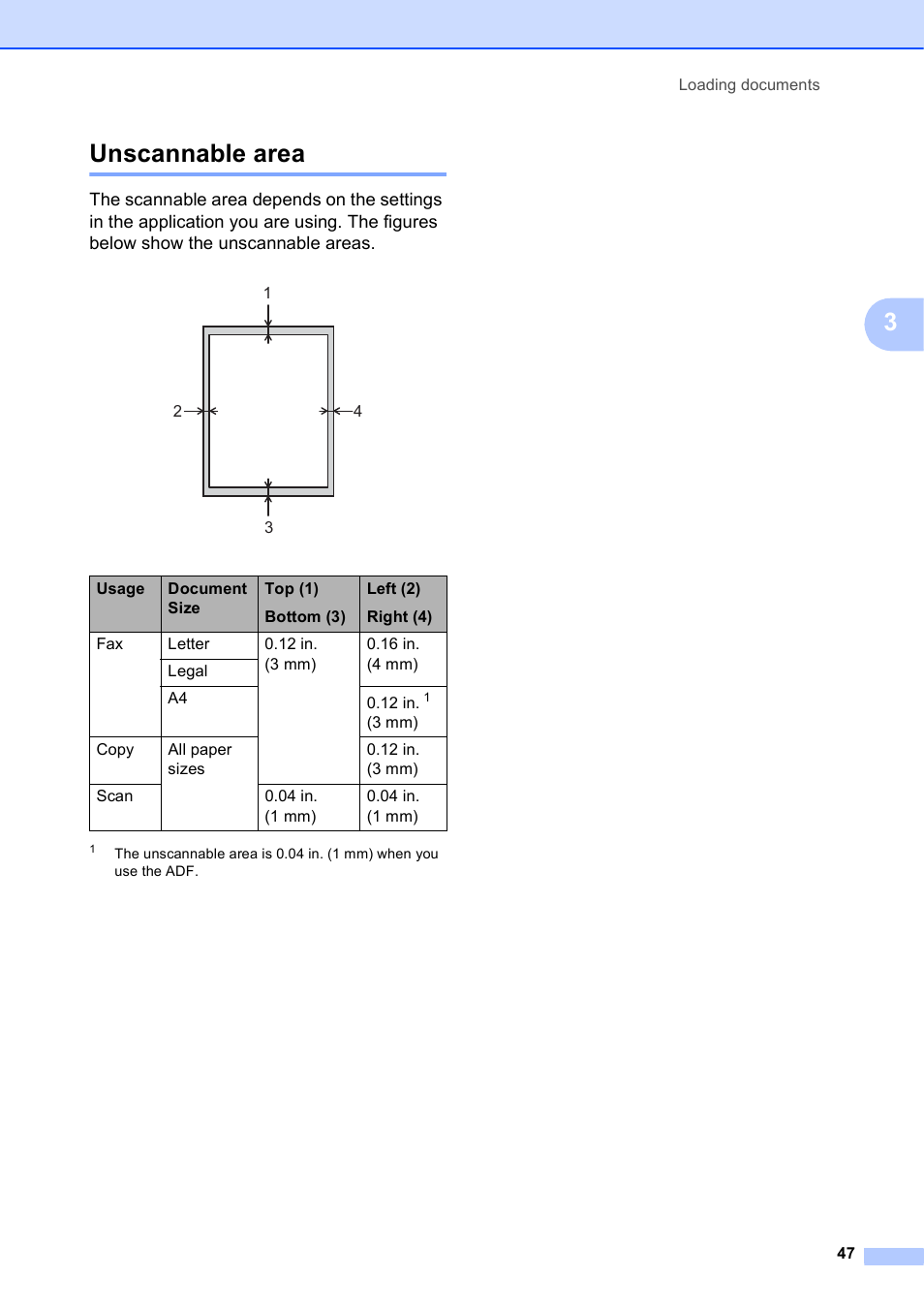 Unscannable area, 3unscannable area | Brother MFC-J4710DW User Manual | Page 61 / 211