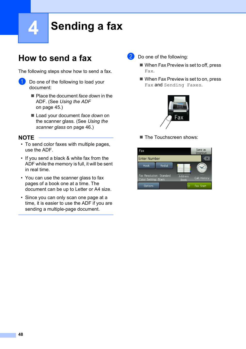 4 sending a fax, How to send a fax, Sending a fax | Brother MFC-J4710DW User Manual | Page 62 / 211