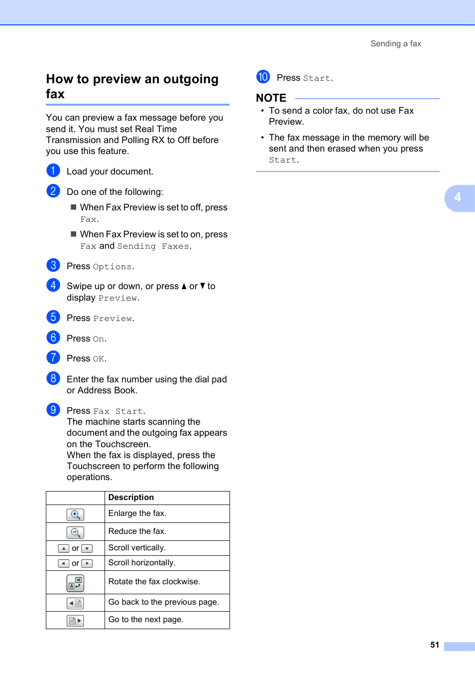 How to preview an outgoing fax, 4how to preview an outgoing fax | Brother MFC-J4710DW User Manual | Page 65 / 211