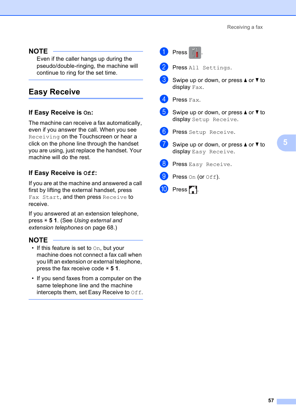Easy receive, If easy receive is on, If easy receive is off | Brother MFC-J4710DW User Manual | Page 71 / 211