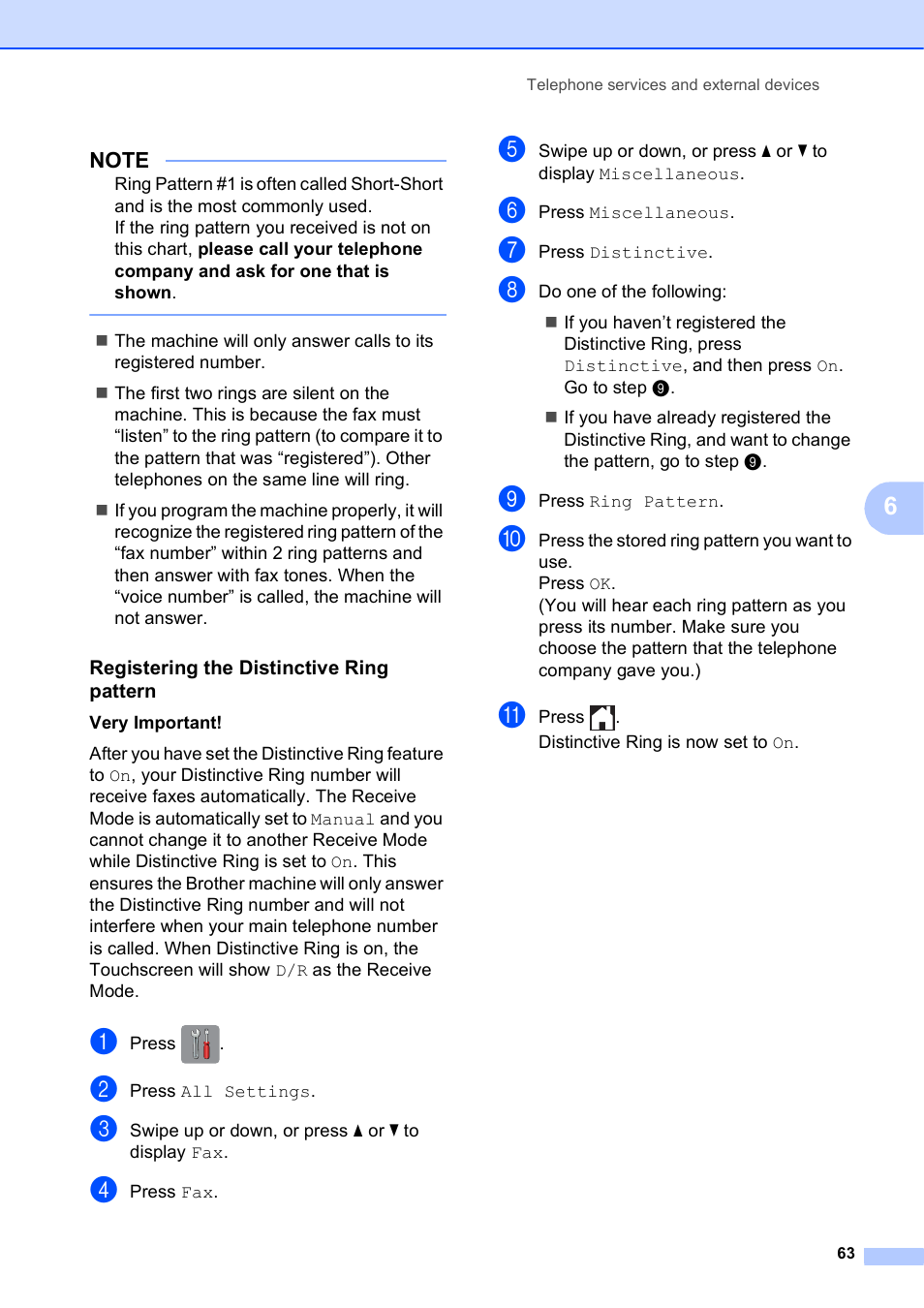 Registering the distinctive ring pattern | Brother MFC-J4710DW User Manual | Page 77 / 211