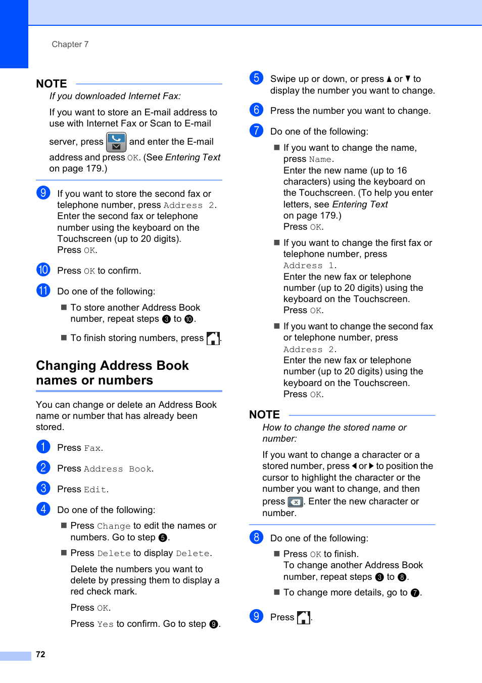 Changing address book names or numbers | Brother MFC-J4710DW User Manual | Page 86 / 211