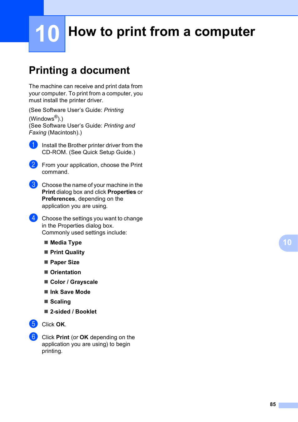 10 how to print from a computer, Printing a document, How to print from a computer | Brother MFC-J4710DW User Manual | Page 99 / 211