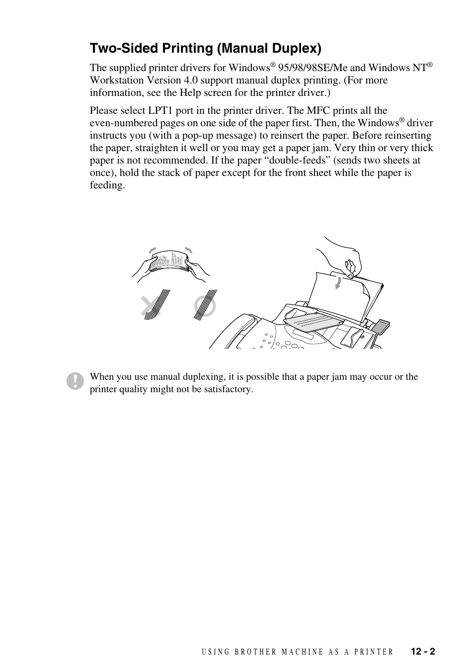 Two-sided printing (manual duplex), Two-sided printing (manual duplex) -2 | Brother FAX-2800 User Manual | Page 105 / 228