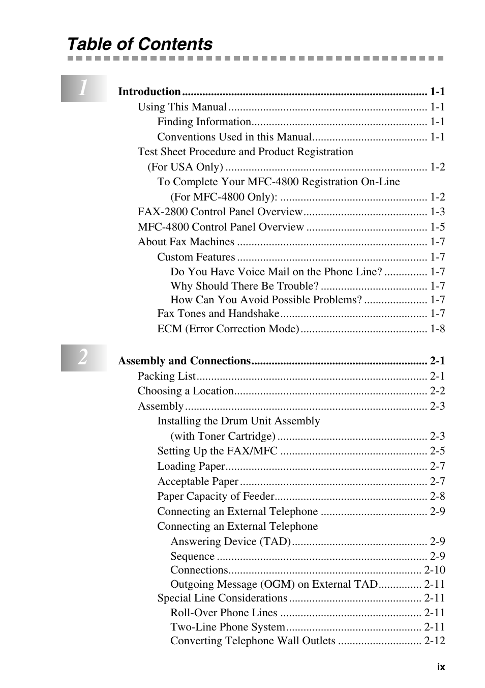 Brother FAX-2800 User Manual | Page 11 / 228
