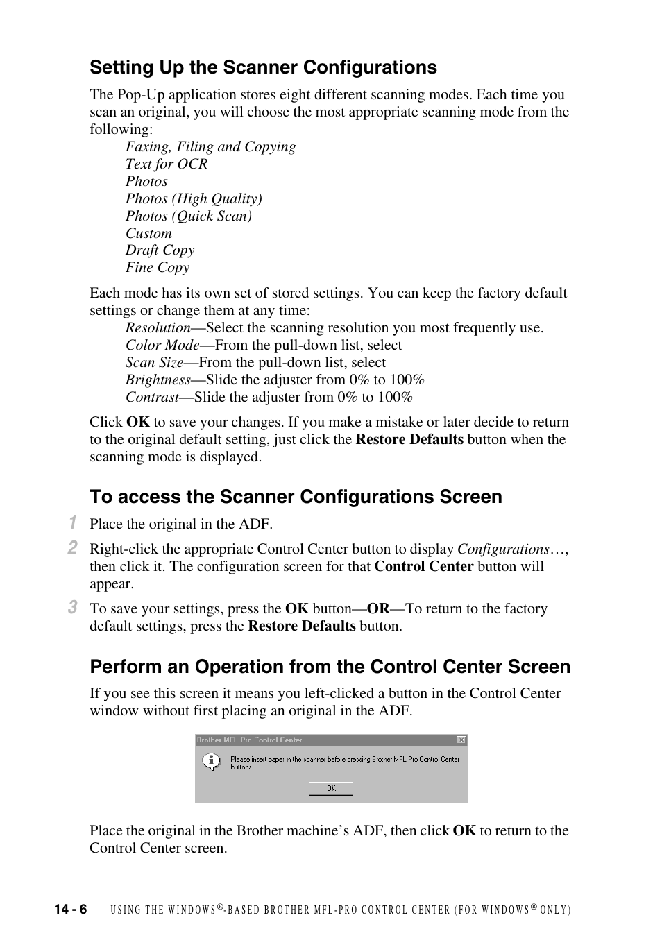 Setting up the scanner configurations, To access the scanner configurations screen | Brother FAX-2800 User Manual | Page 132 / 228