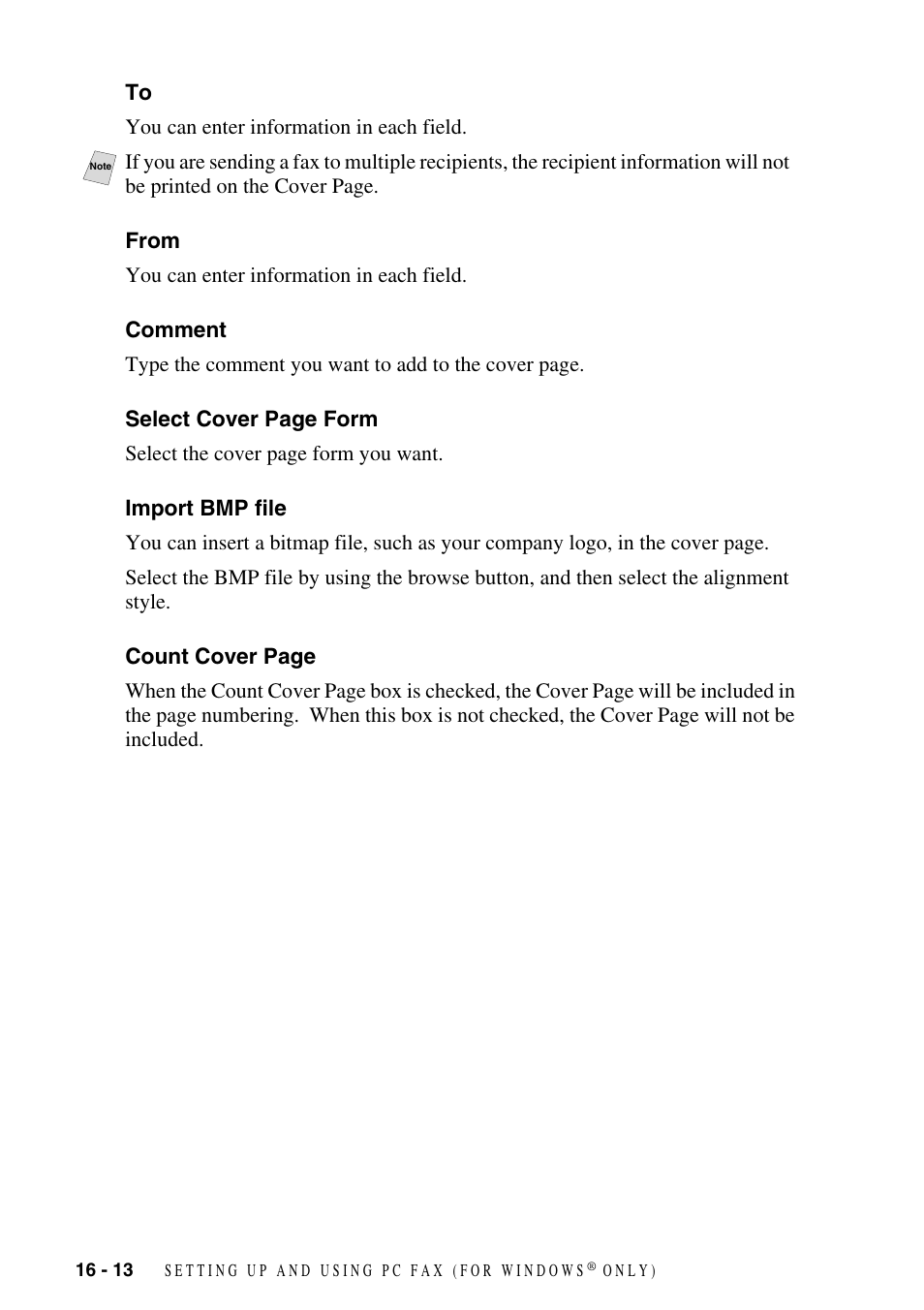 From, Comment, Import bmp file | Brother FAX-2800 User Manual | Page 162 / 228