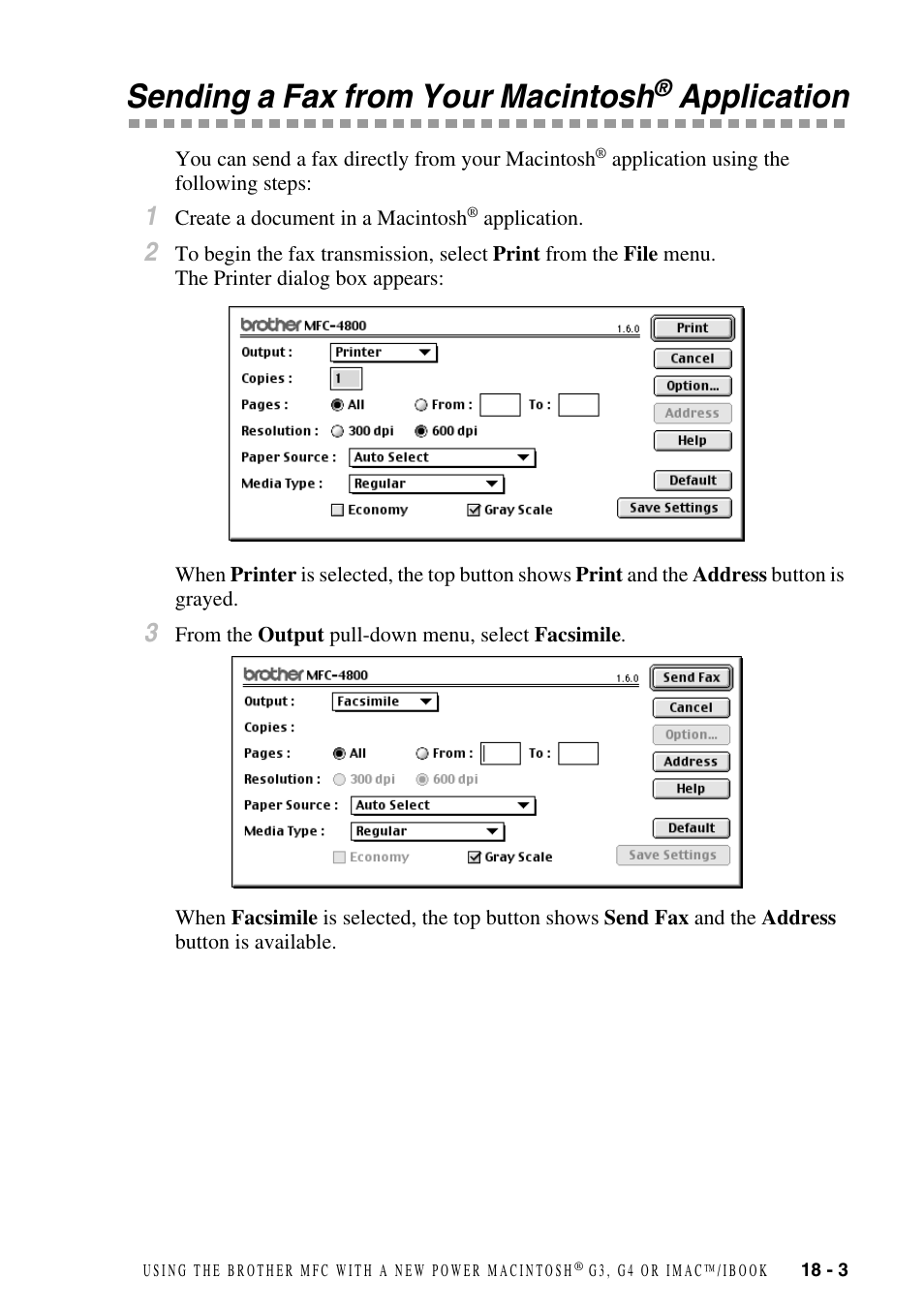 Sending a fax from your macintosh® application, Sending a fax from your macintosh, Application -3 | Application | Brother FAX-2800 User Manual | Page 169 / 228