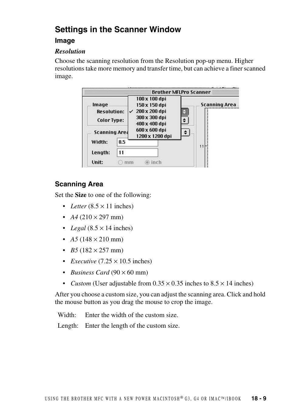 Settings in the scanner window, Image, Scanning area | Settings in the scanner window -9, Image -9 scanning area -9 | Brother FAX-2800 User Manual | Page 175 / 228
