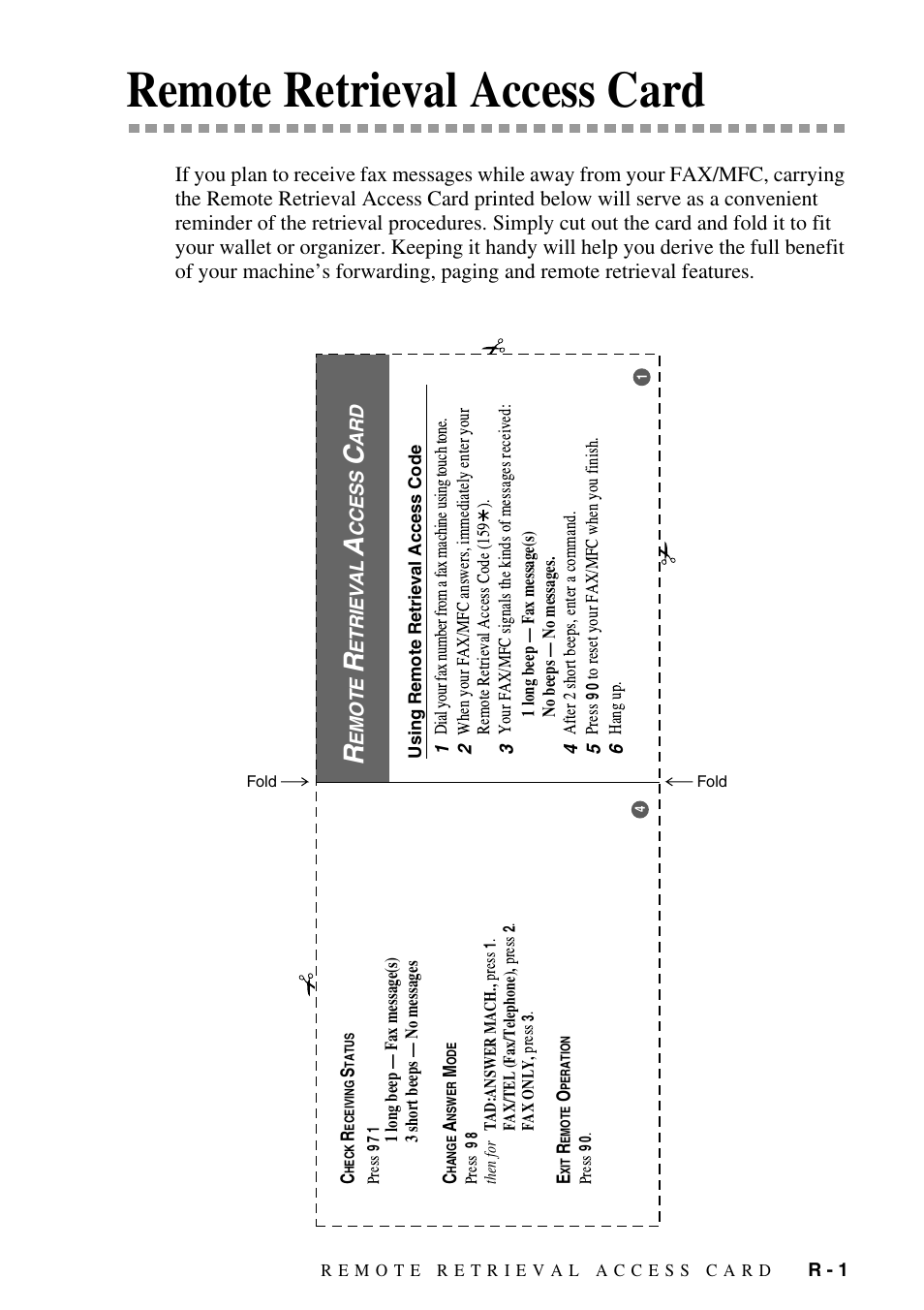 Remote retrieval access card | Brother FAX-2800 User Manual | Page 225 / 228