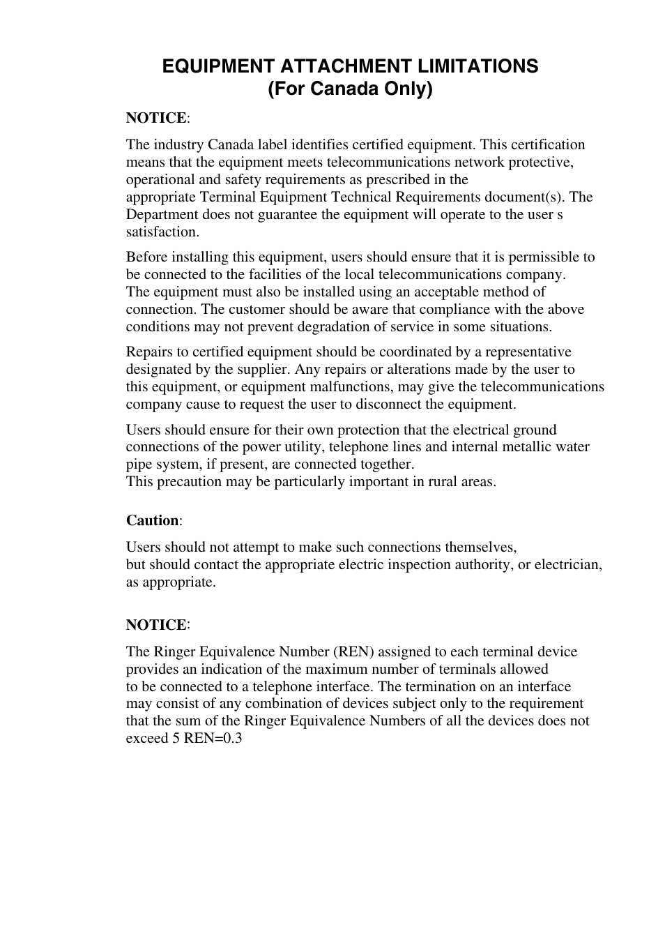 Equipment attachment limitations (for canada only) | Brother FAX-2800 User Manual | Page 227 / 228