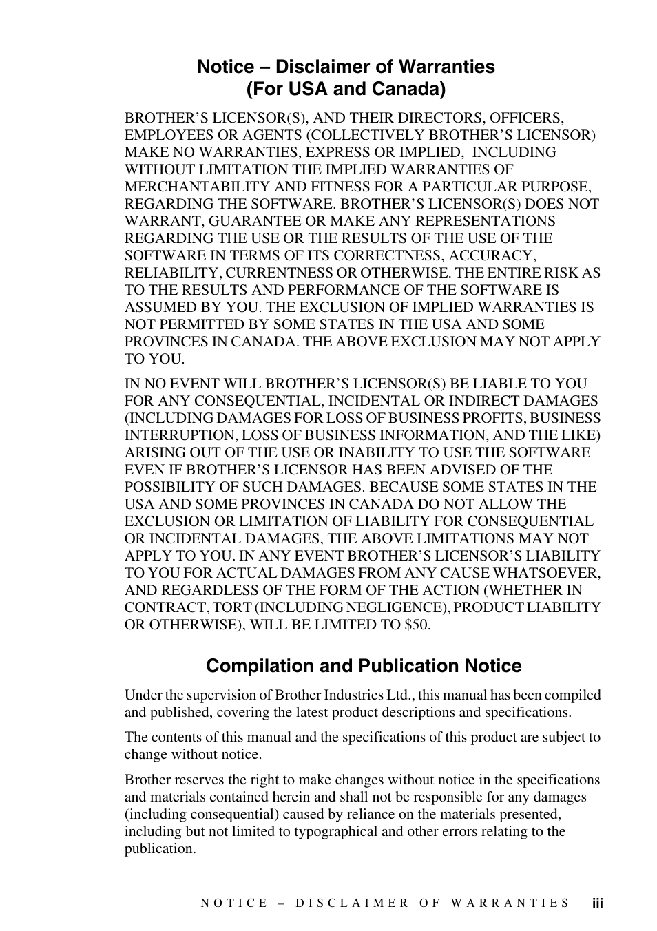 Compilation and publication notice | Brother FAX-2800 User Manual | Page 5 / 228