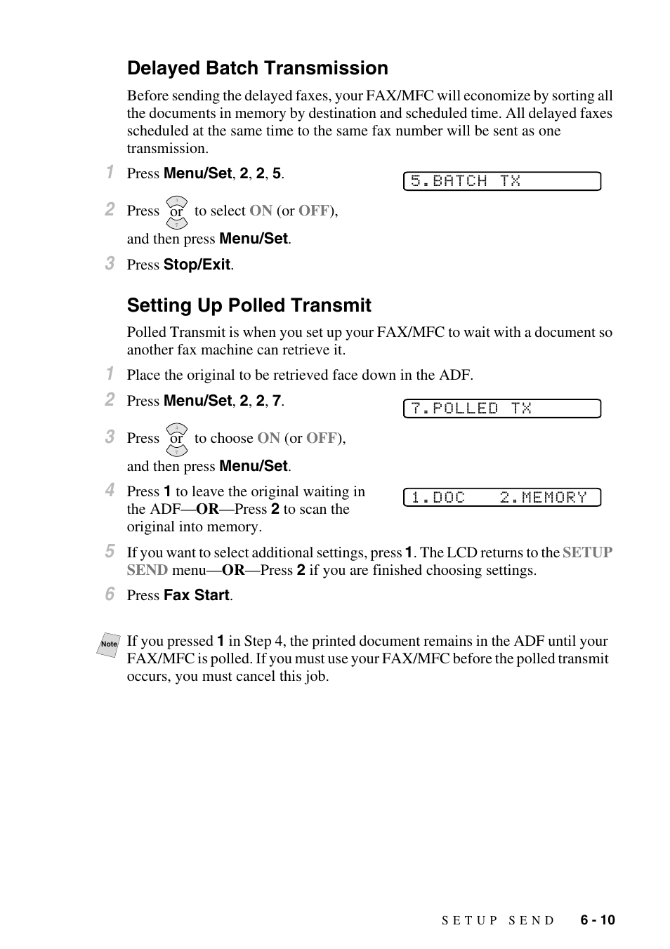 Delayed batch transmission, Setting up polled transmit | Brother FAX-2800 User Manual | Page 75 / 228