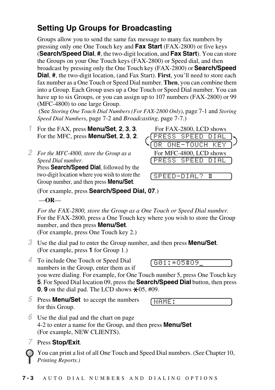 Setting up groups for broadcasting, Setting up groups for broadcasting -3 | Brother FAX-2800 User Manual | Page 78 / 228