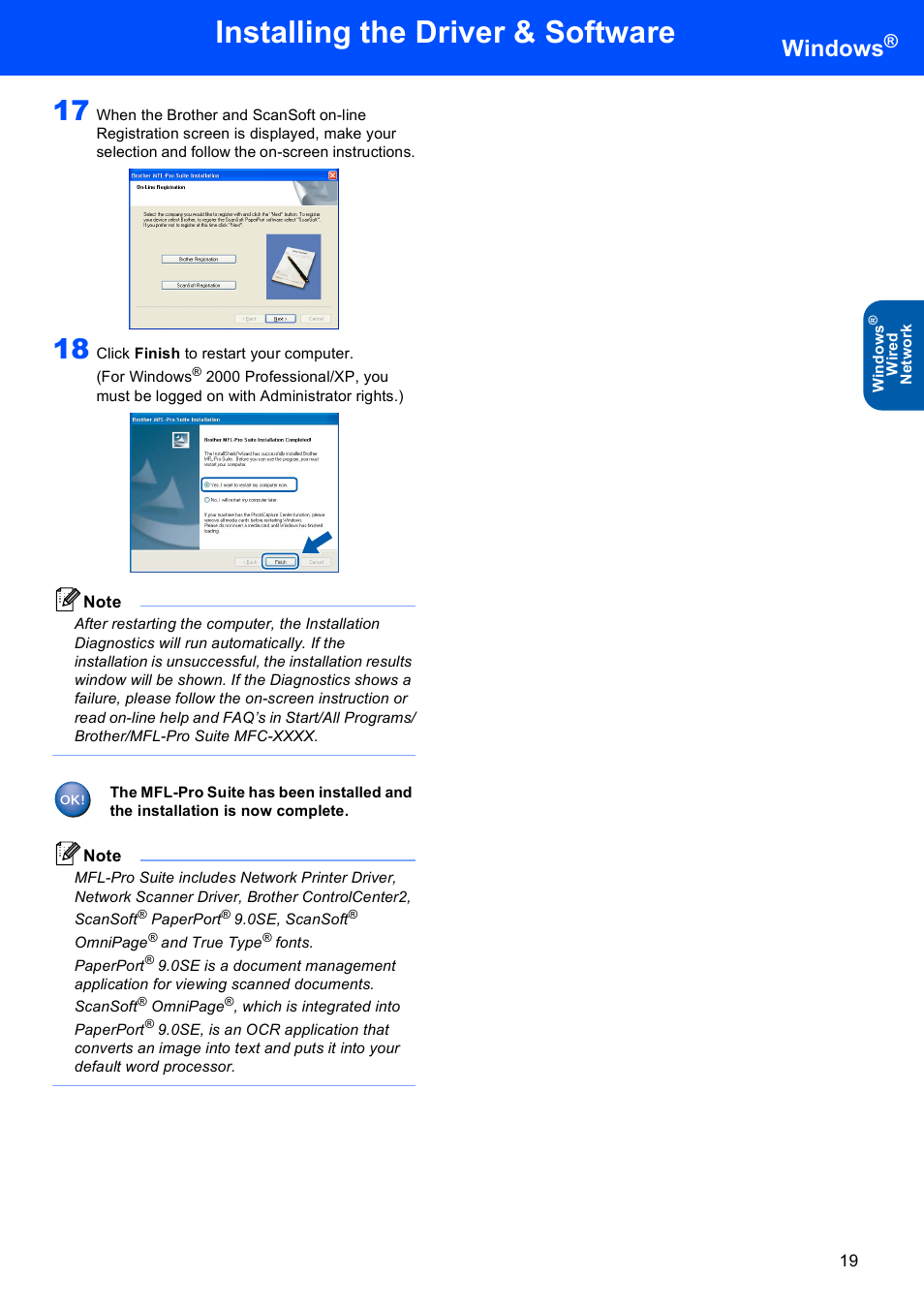 Installing the driver & software, Windows | Brother MFC-820CW User Manual | Page 21 / 45