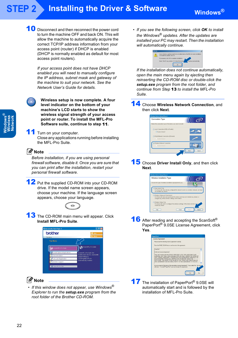 Step 2, Installing the driver & software, Windows | Brother MFC-820CW User Manual | Page 24 / 45
