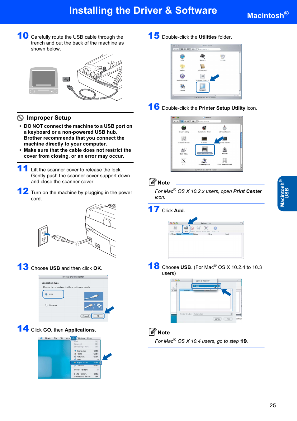 Installing the driver & software, Macintosh, Improper setup | Brother MFC-820CW User Manual | Page 27 / 45