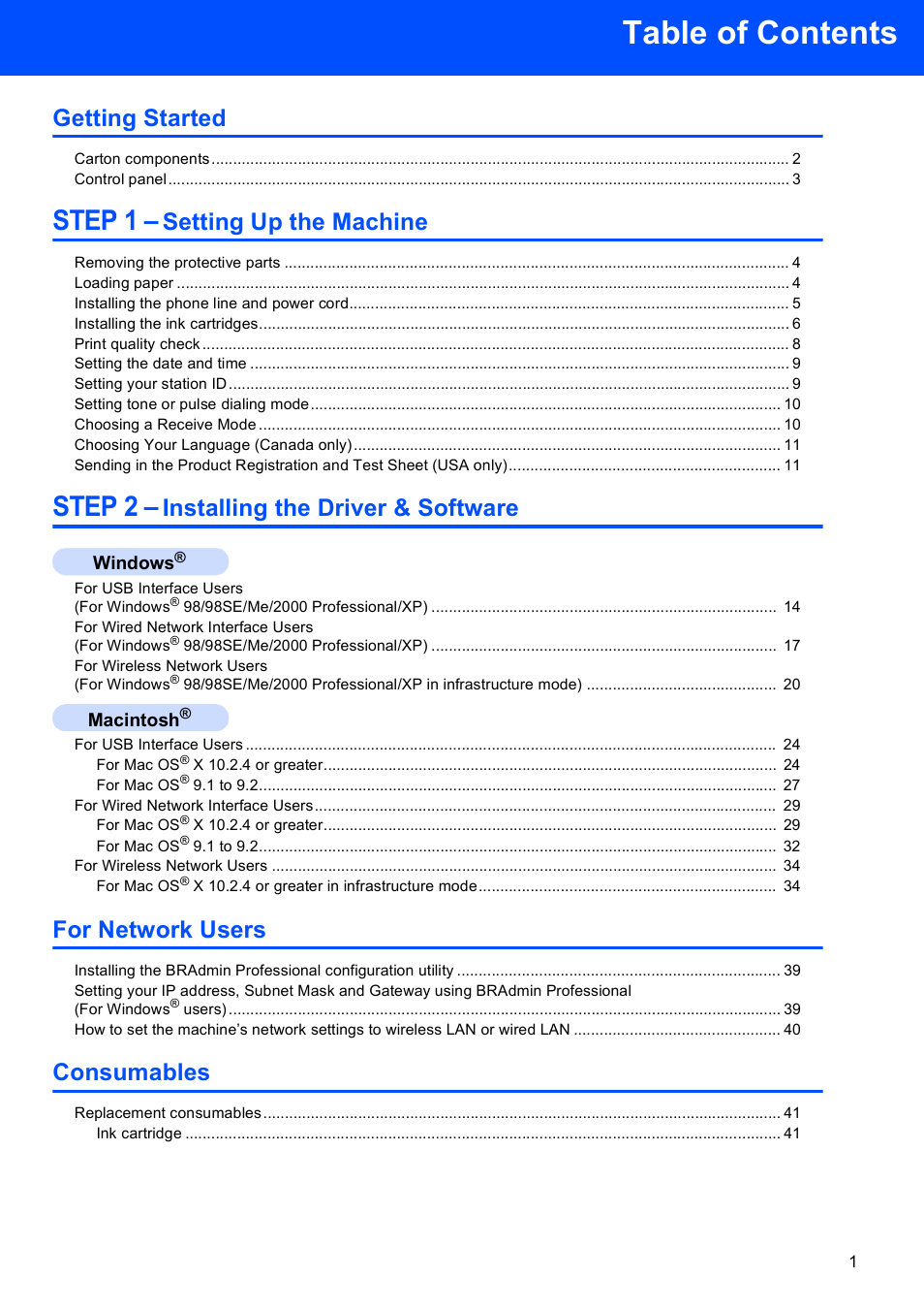 Brother MFC-820CW User Manual | Page 3 / 45