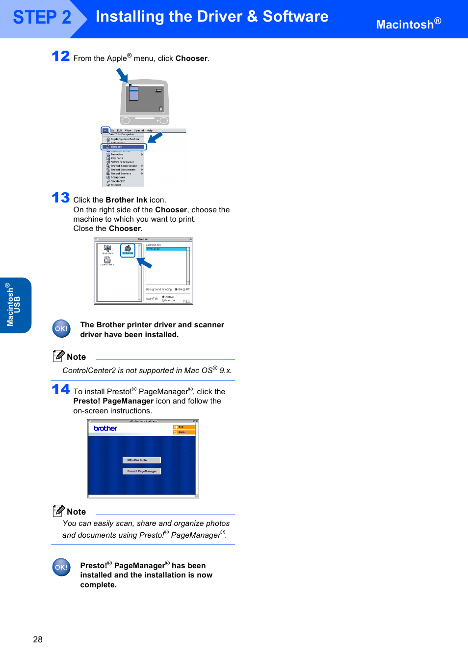 Step 2, Installing the driver & software, Macintosh | Brother MFC-820CW User Manual | Page 30 / 45